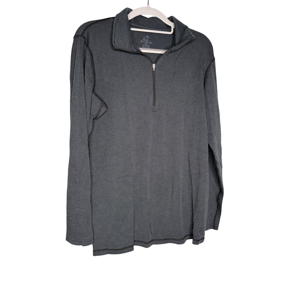 Woolx striped grey merino wool 1/4 zip pullover sweater